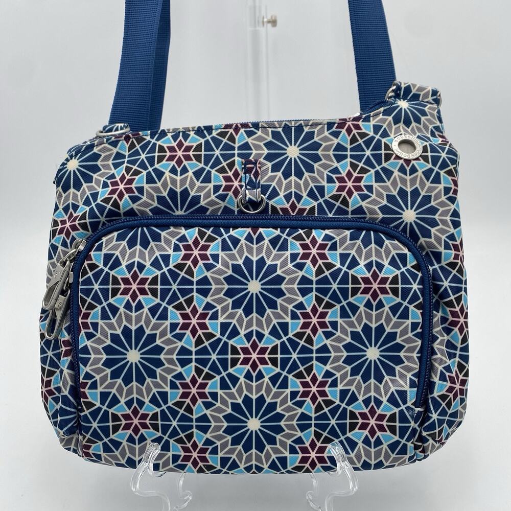 Baggalini Anti-Theft Charter Crossbody Bag Moroccan Tile Pattern Blue